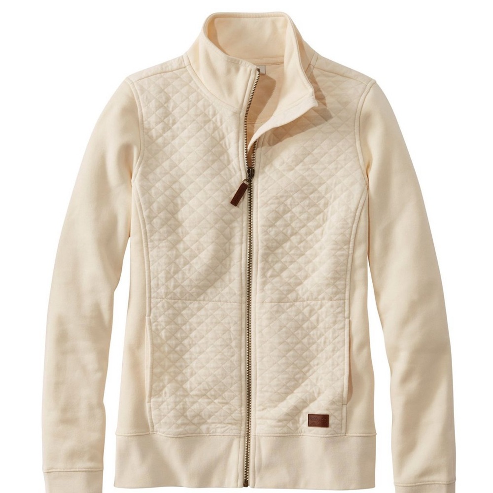 L.L. Bean Women’s Quilted Full-Zip Sweatshirt Cream Size XS